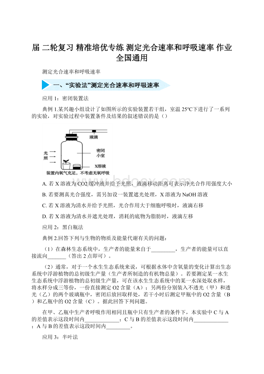 届二轮复习 精准培优专练测定光合速率和呼吸速率 作业 全国通用Word格式文档下载.docx_第1页