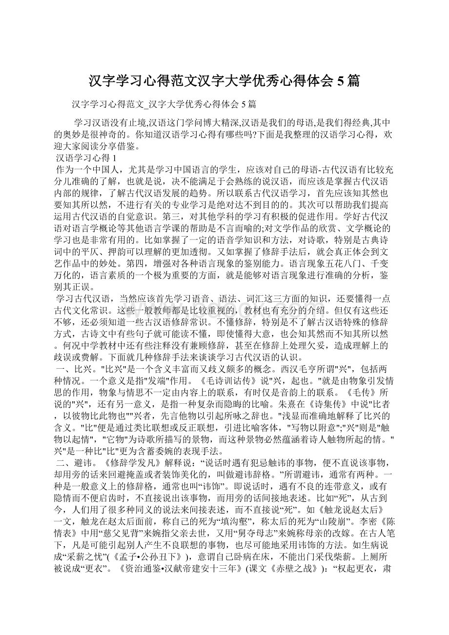 汉字学习心得范文汉字大学优秀心得体会5篇Word格式文档下载.docx