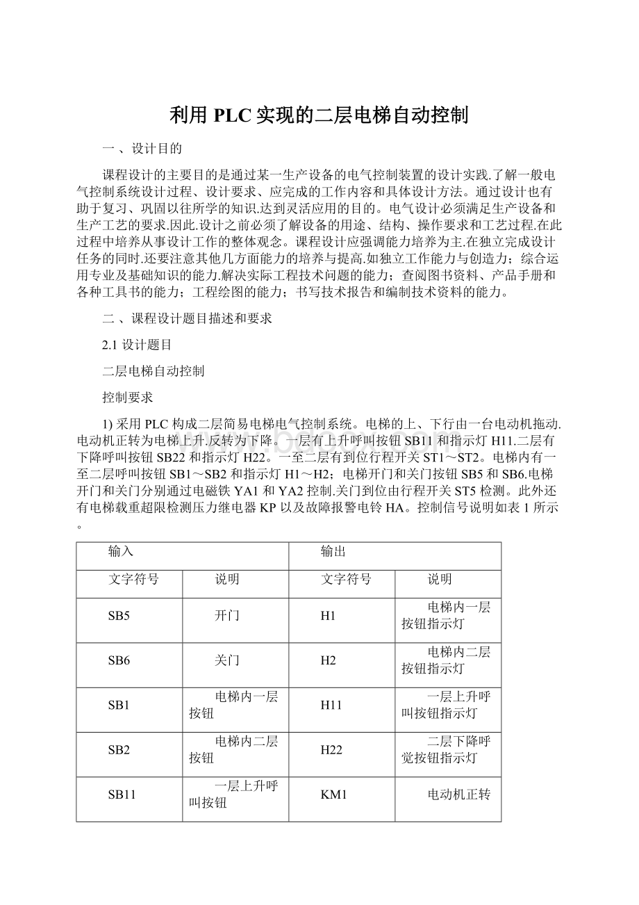 利用PLC实现的二层电梯自动控制.docx_第1页