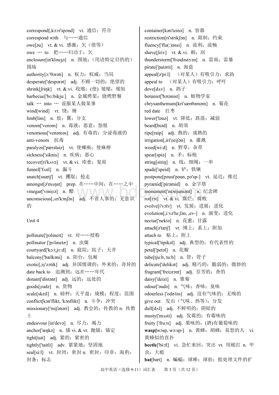 高中英语词汇表(选修9-11)附有音标.doc_第3页