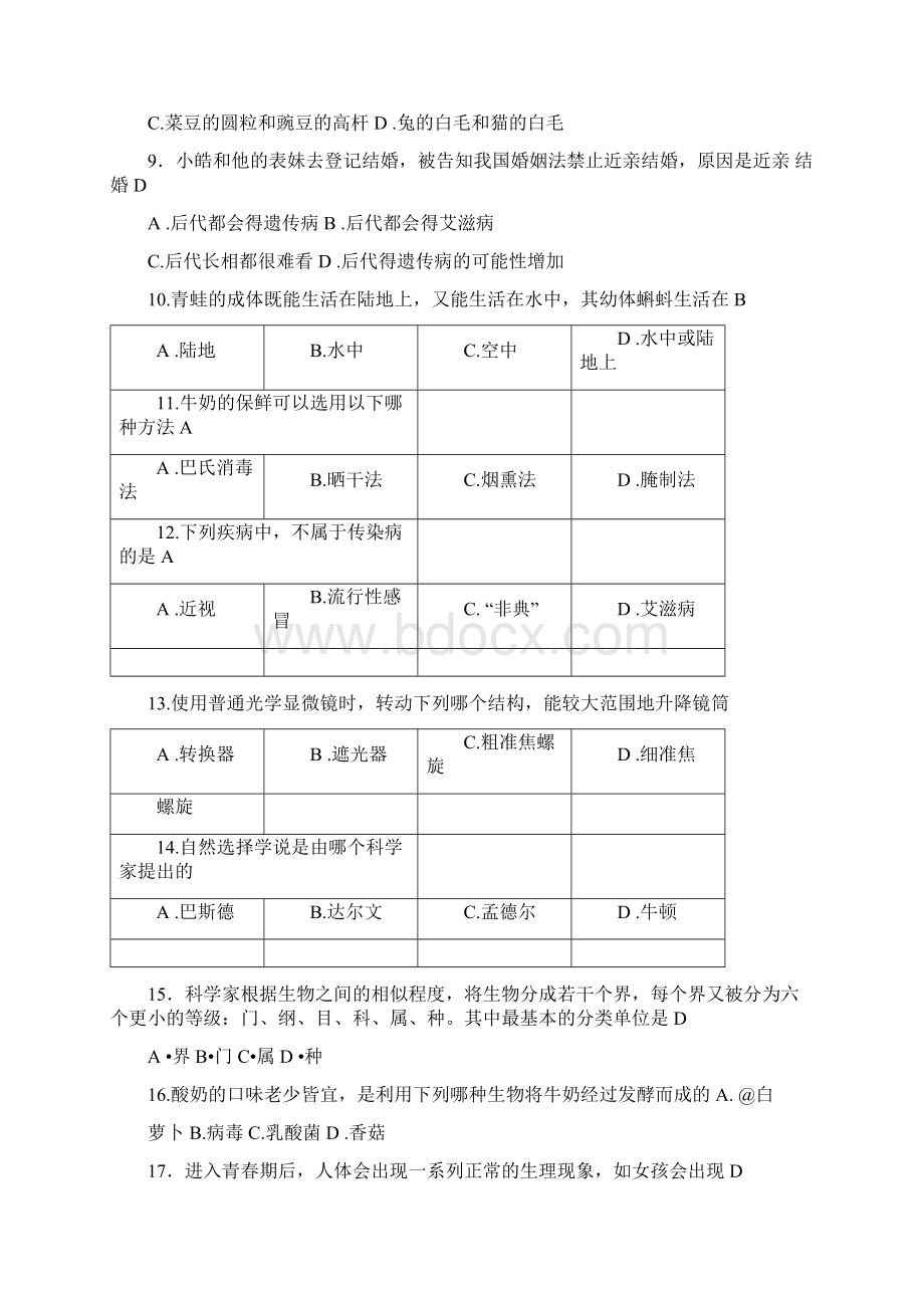 八年级生物会考试题Word文件下载.docx_第2页