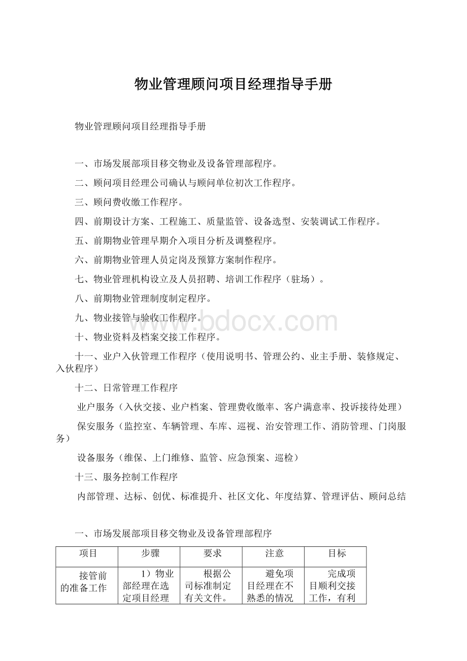 物业管理顾问项目经理指导手册文档格式.docx