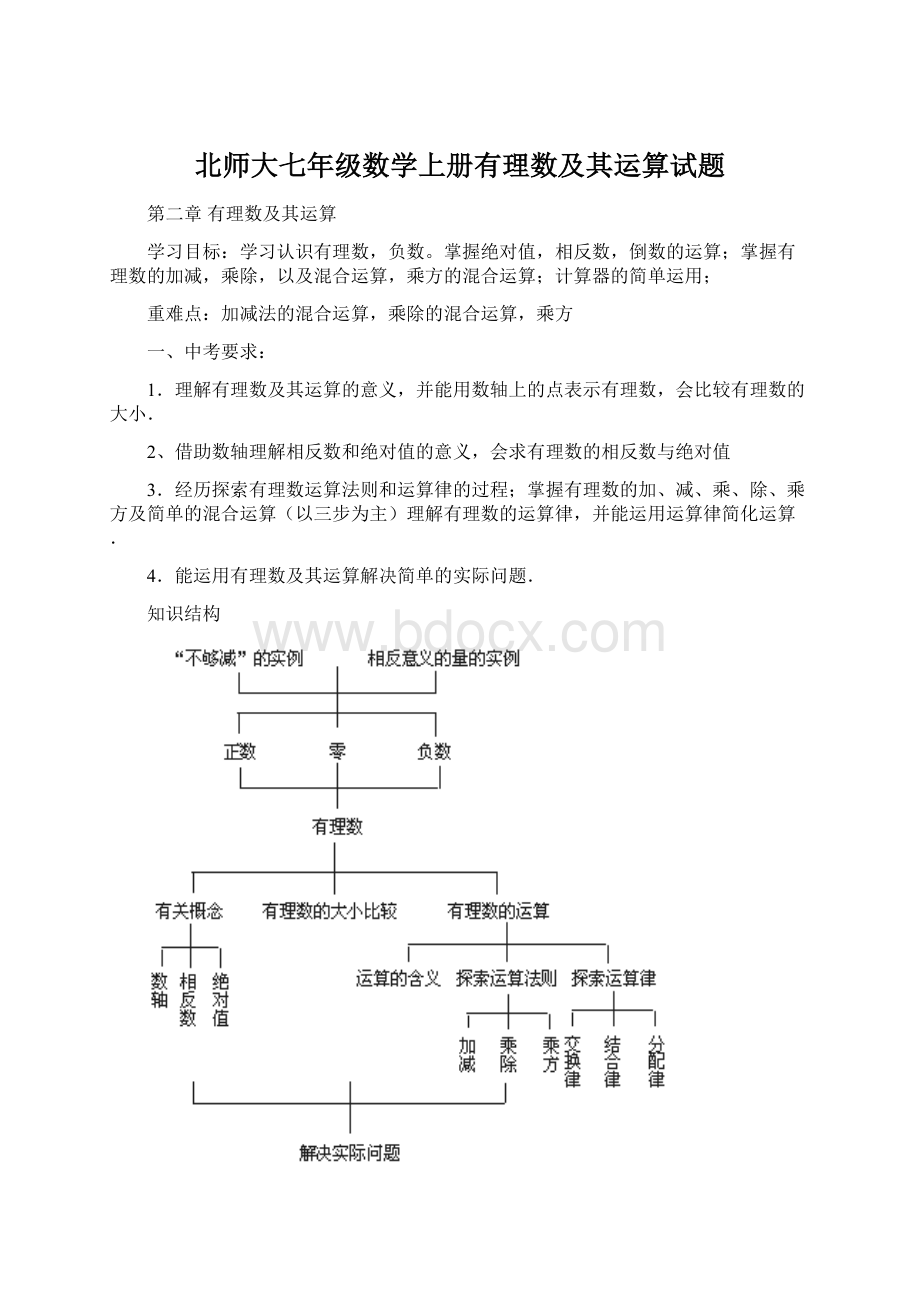 北师大七年级数学上册有理数及其运算试题Word文件下载.docx_第1页