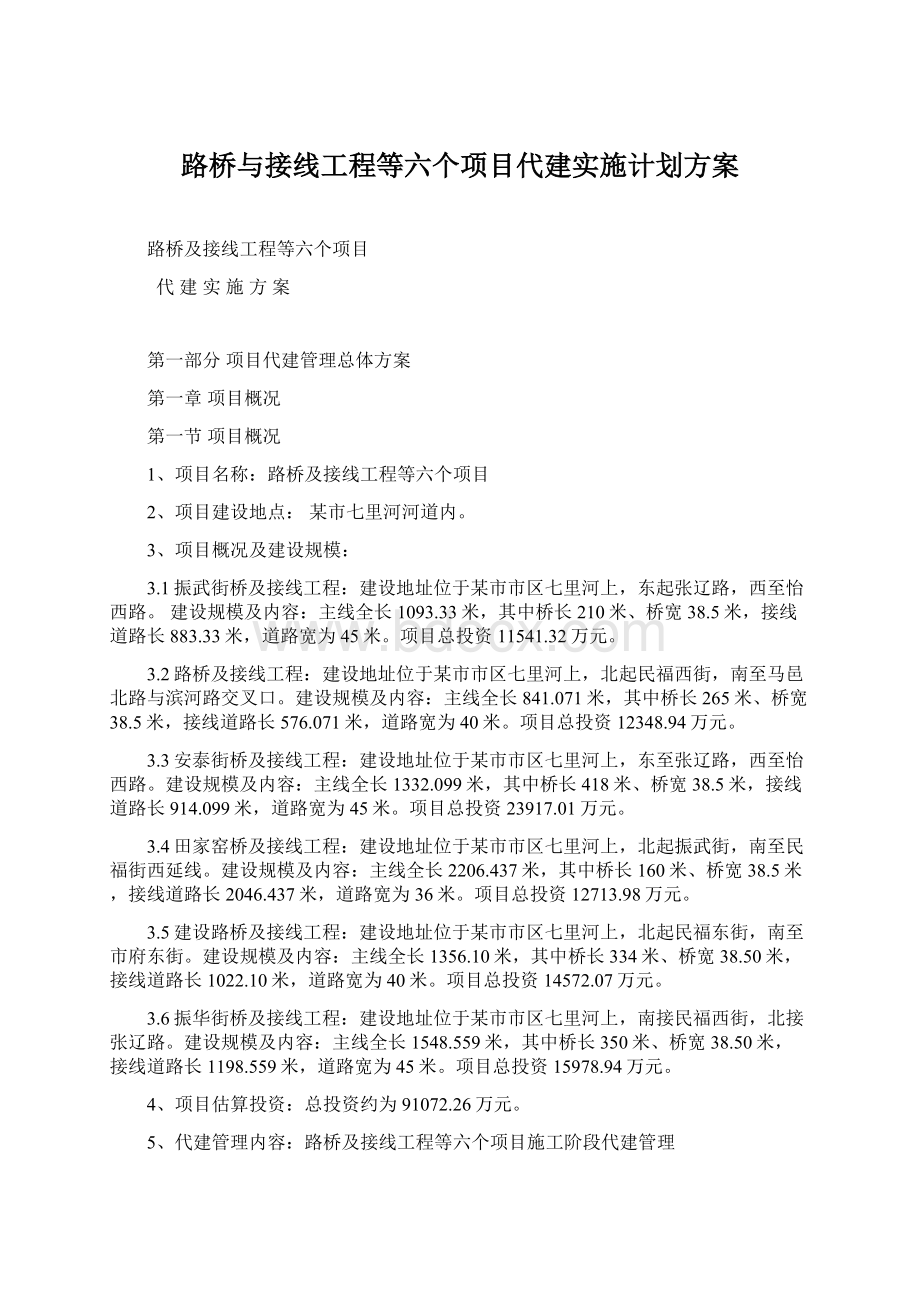 路桥与接线工程等六个项目代建实施计划方案.docx