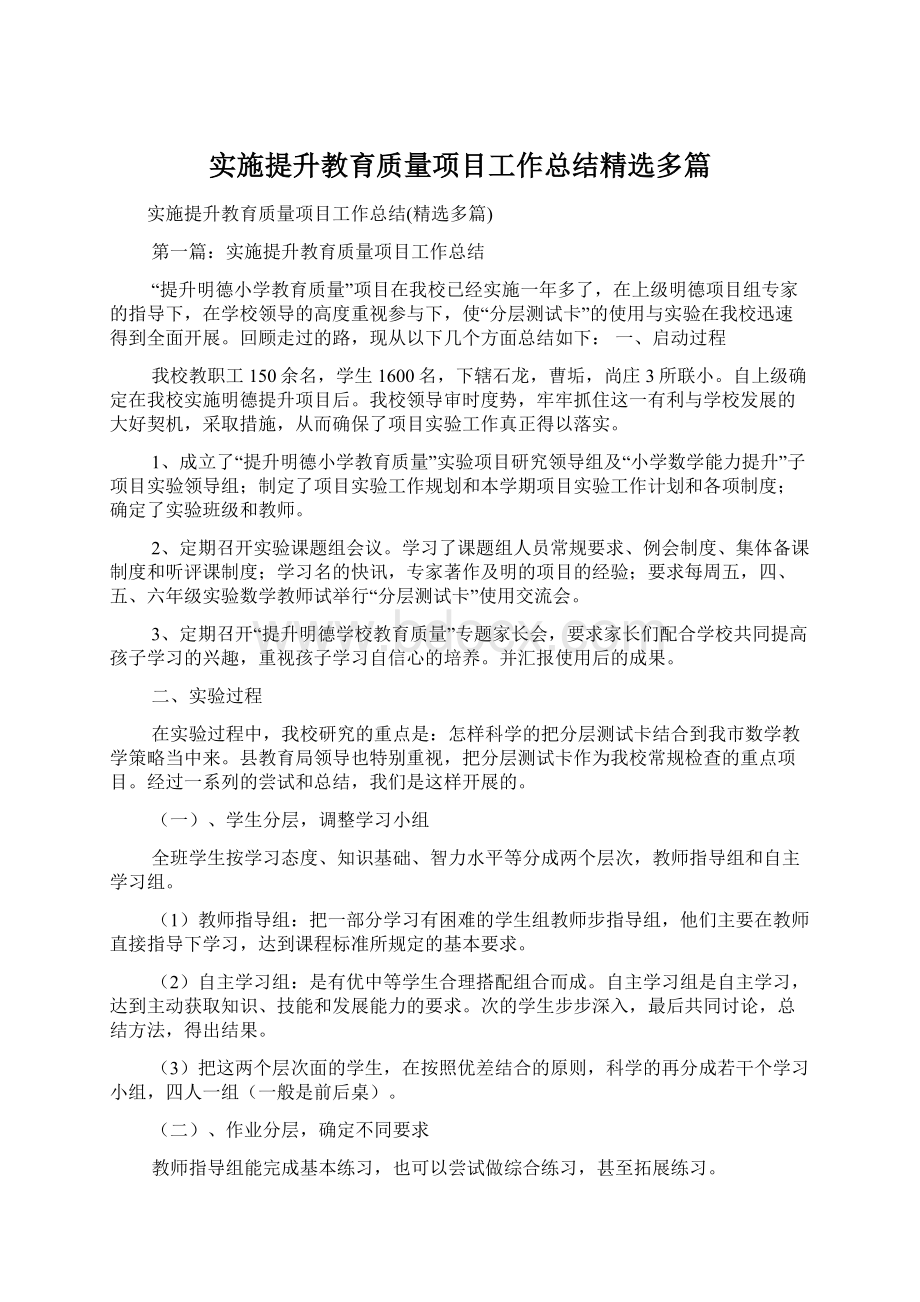 实施提升教育质量项目工作总结精选多篇文档格式.docx