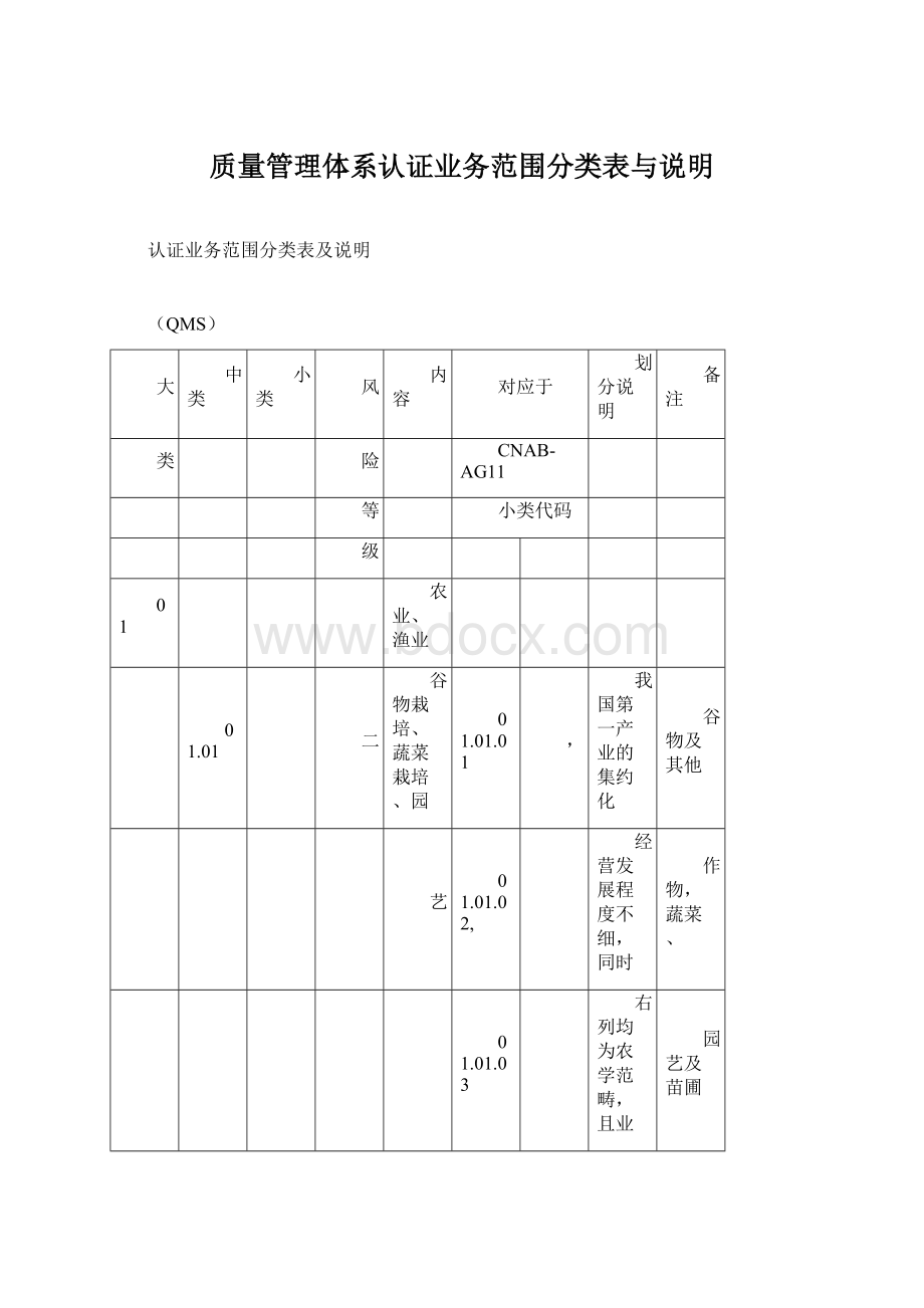 质量管理体系认证业务范围分类表与说明Word下载.docx_第1页