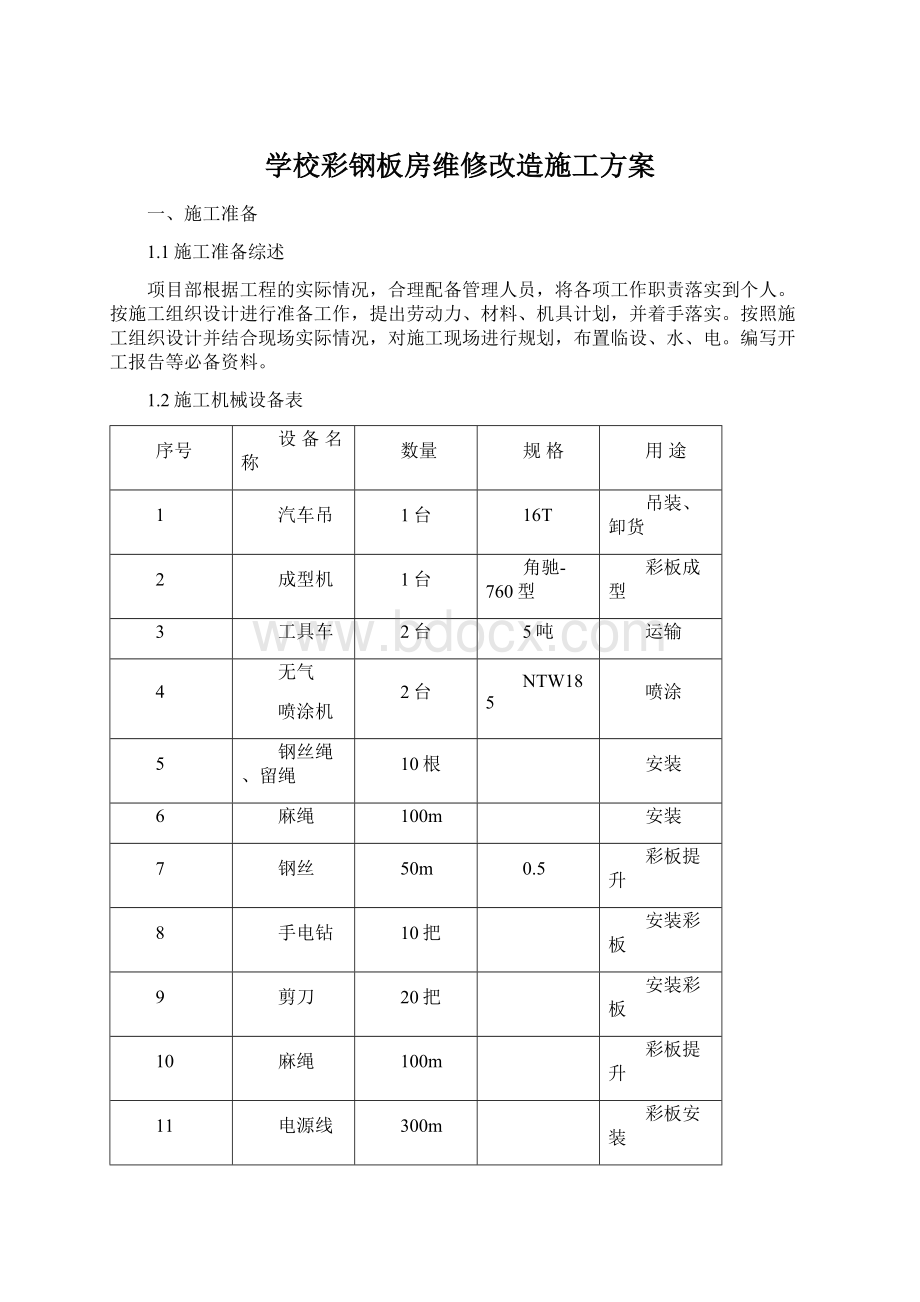 学校彩钢板房维修改造施工方案.docx