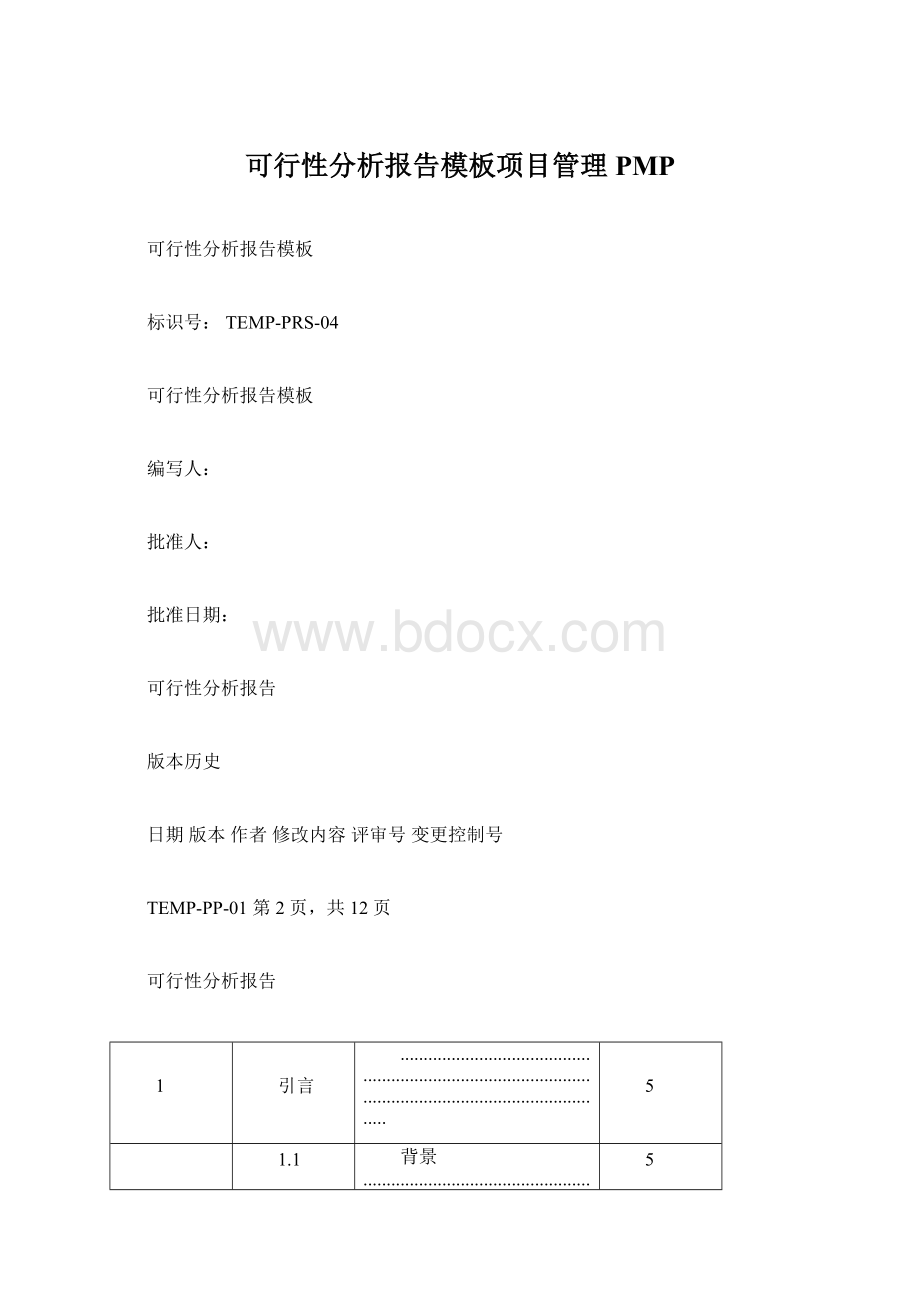 可行性分析报告模板项目管理PMP.docx