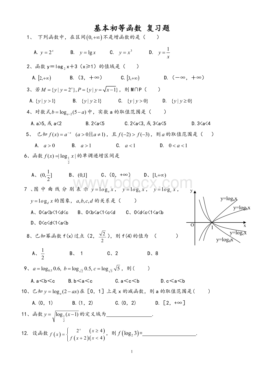 高一数学基本初等函数经典复习题.doc