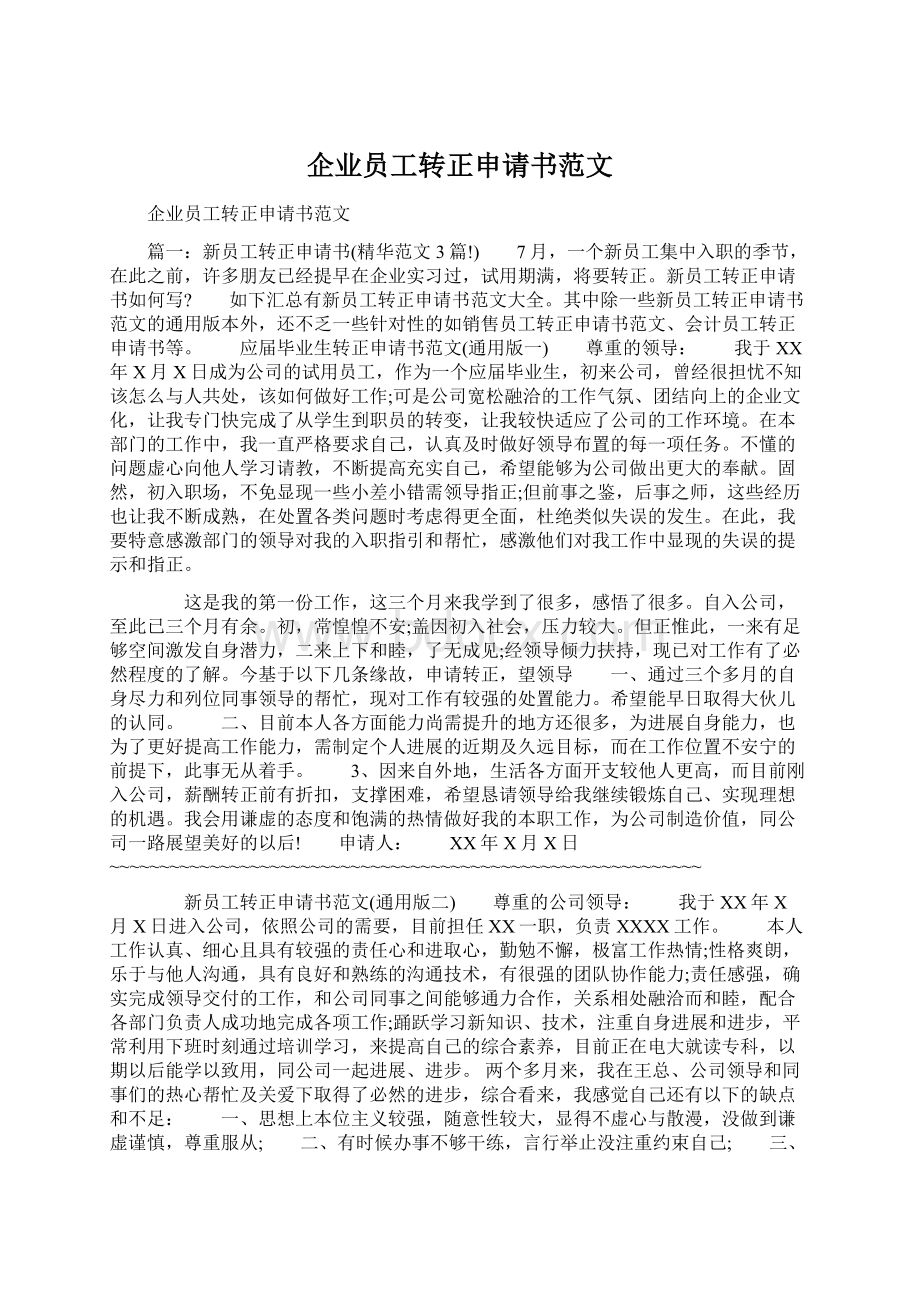 企业员工转正申请书范文Word格式文档下载.docx