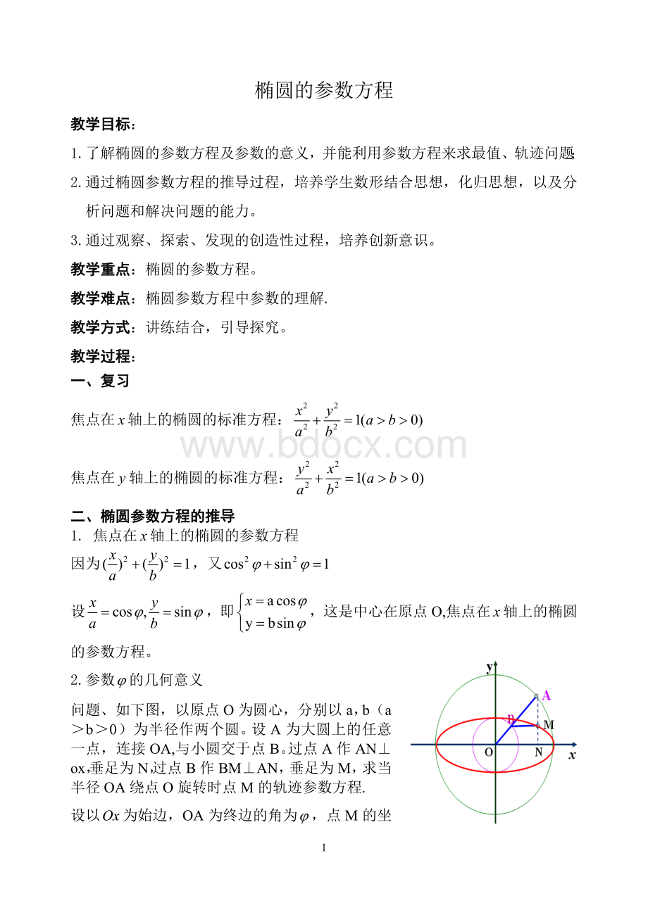 椭圆的参数方程Word下载.doc_第1页