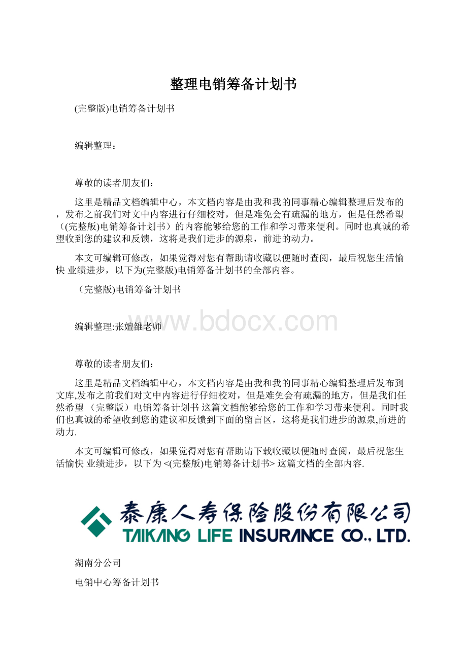 整理电销筹备计划书Word文档格式.docx_第1页