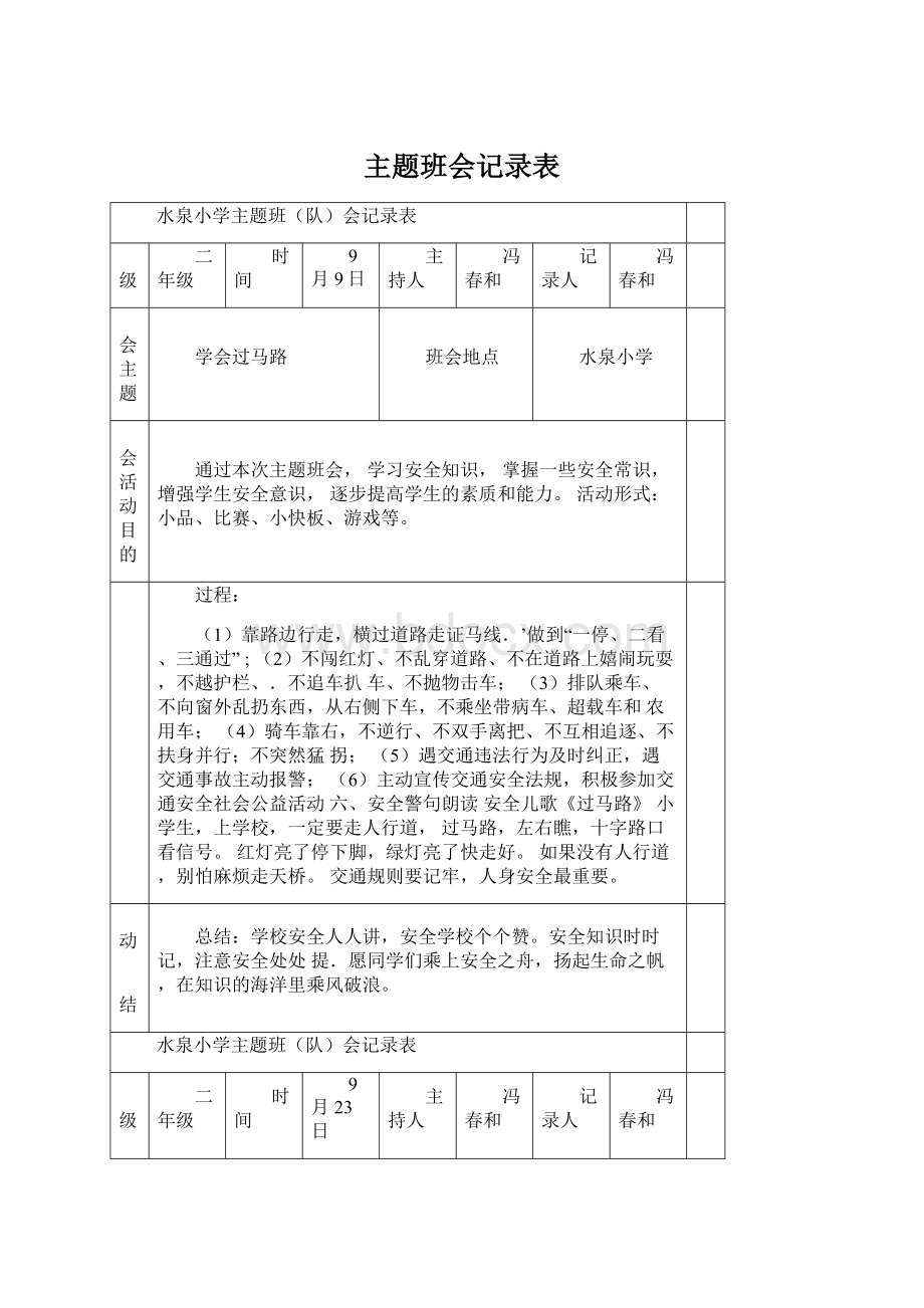 主题班会记录表Word文档下载推荐.docx_第1页