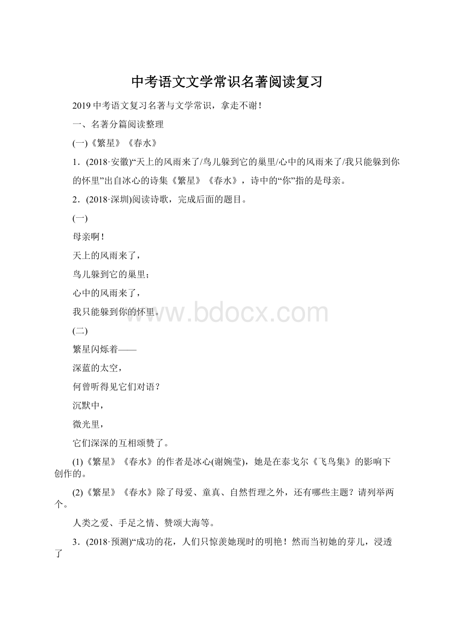 中考语文文学常识名著阅读复习Word文档格式.docx