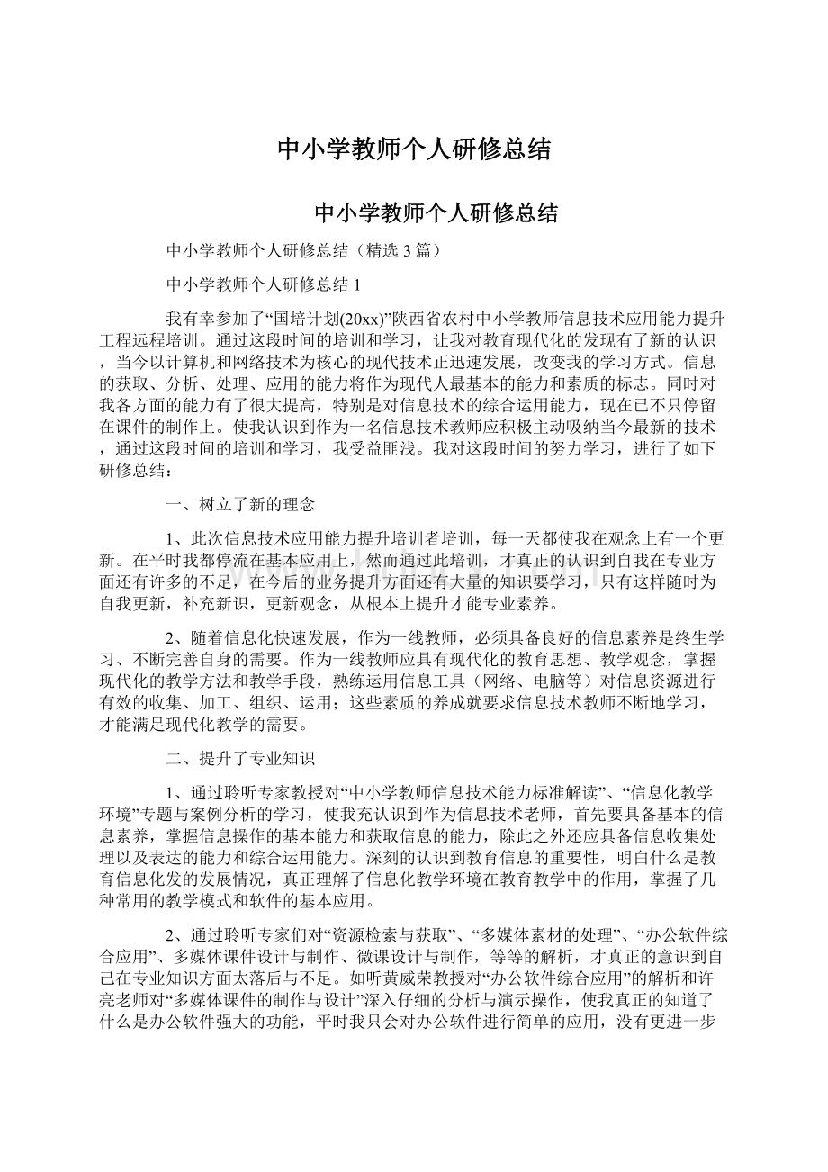 中小学教师个人研修总结.docx