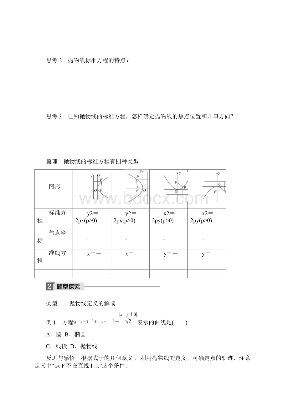 版高中数学第二章圆锥曲线与方程21抛物线及其标准方程学案北师大版选修11.docx_第2页