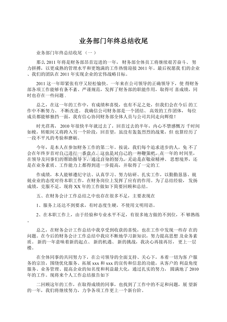 业务部门年终总结收尾文档格式.docx