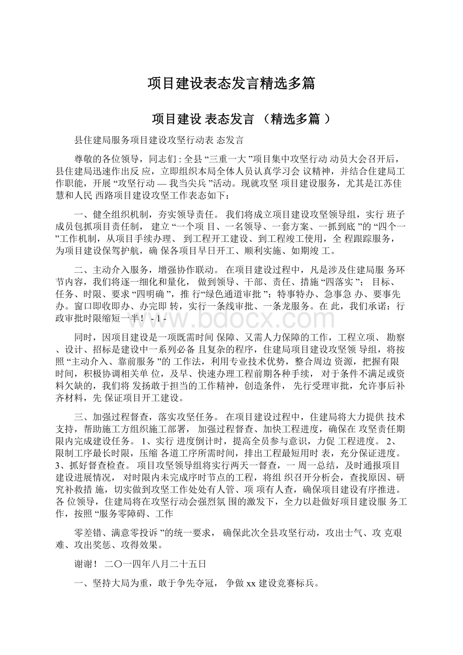 项目建设表态发言精选多篇.docx_第1页