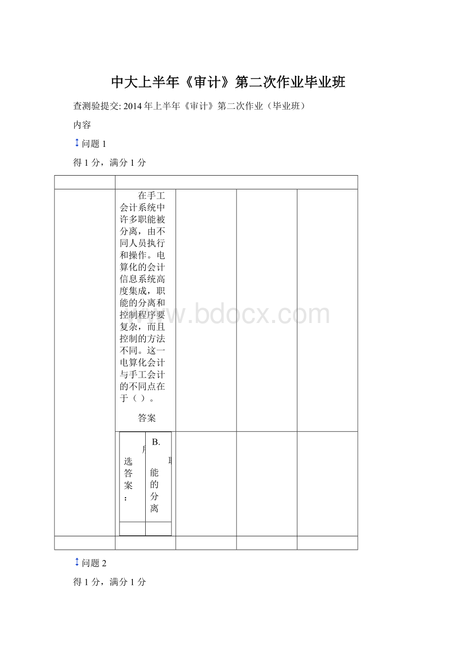 中大上半年《审计》第二次作业毕业班Word下载.docx