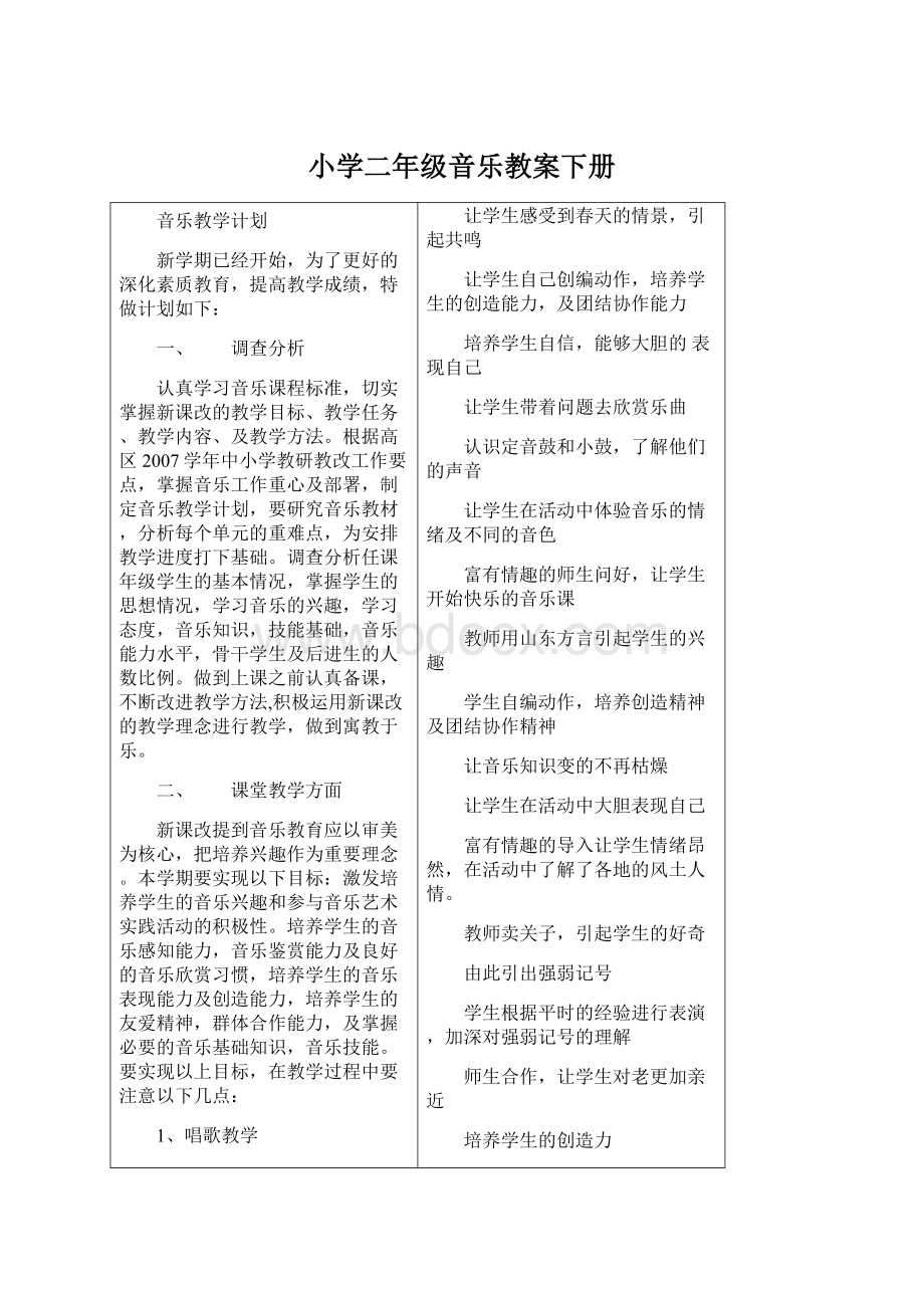 小学二年级音乐教案下册Word文件下载.docx