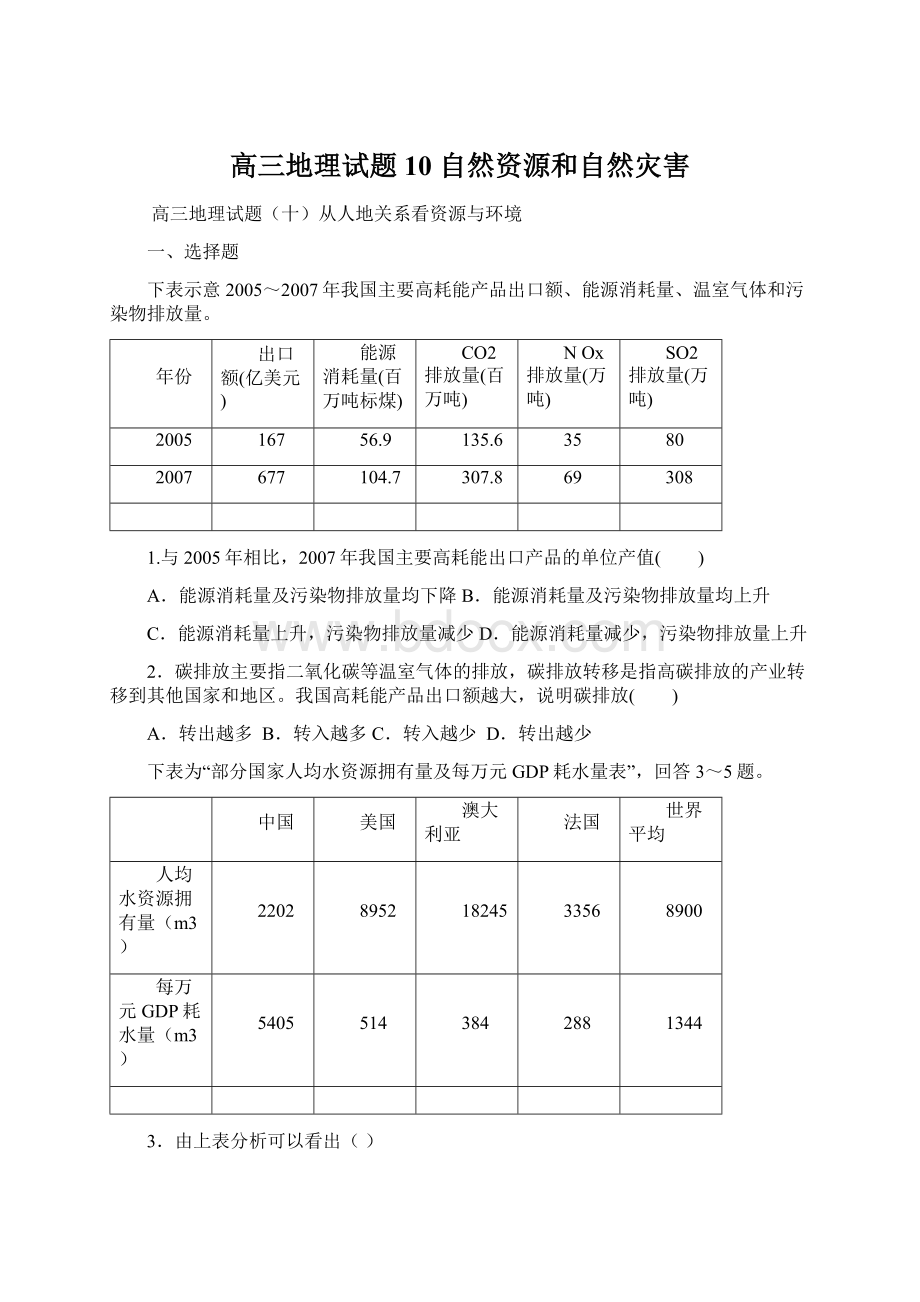 高三地理试题10 自然资源和自然灾害.docx_第1页