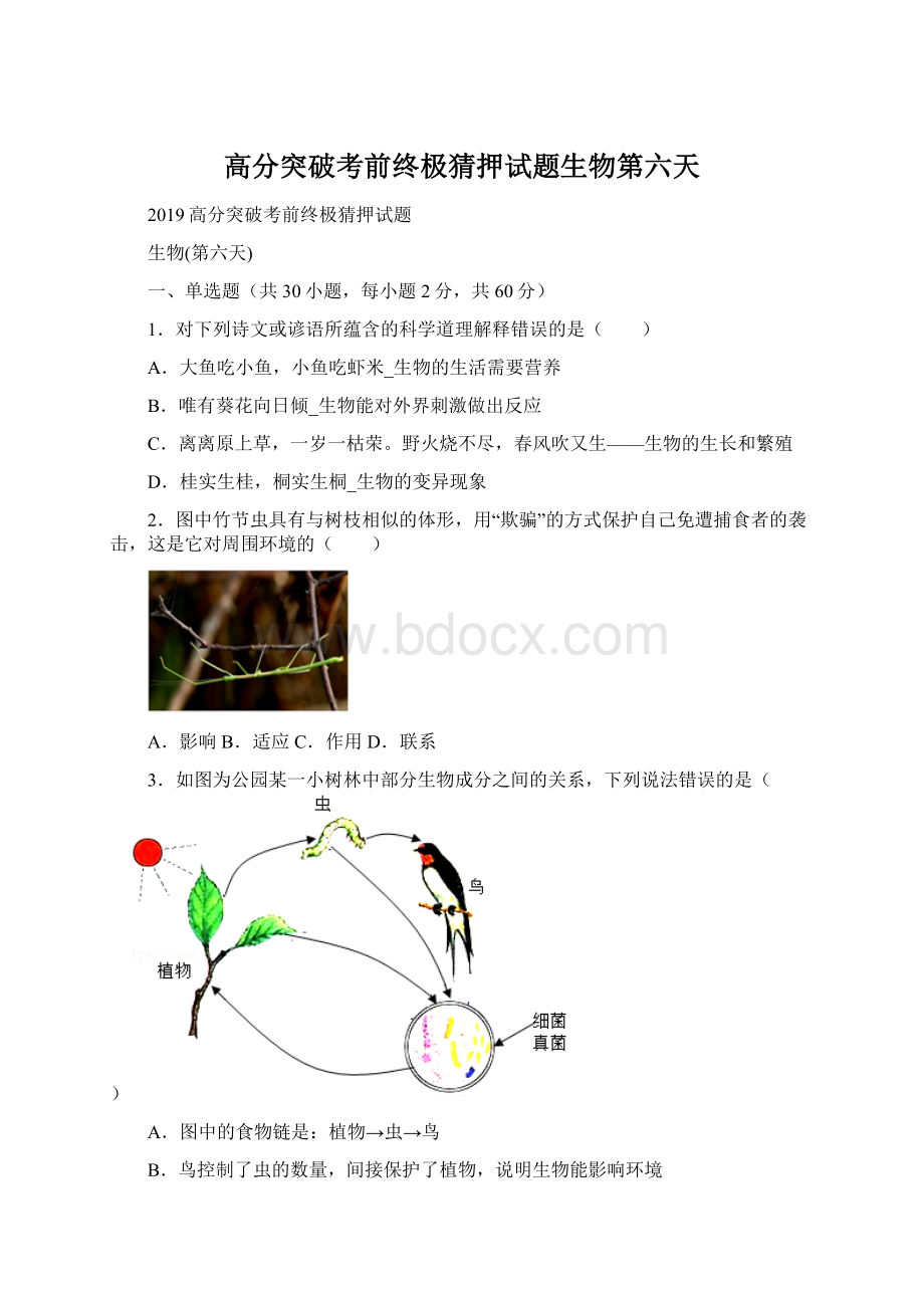 高分突破考前终极猜押试题生物第六天Word格式.docx