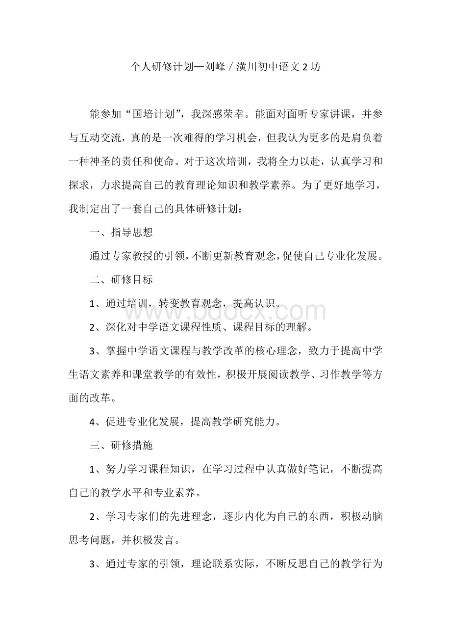 中学语文教师国培个人研修计划.doc_第1页