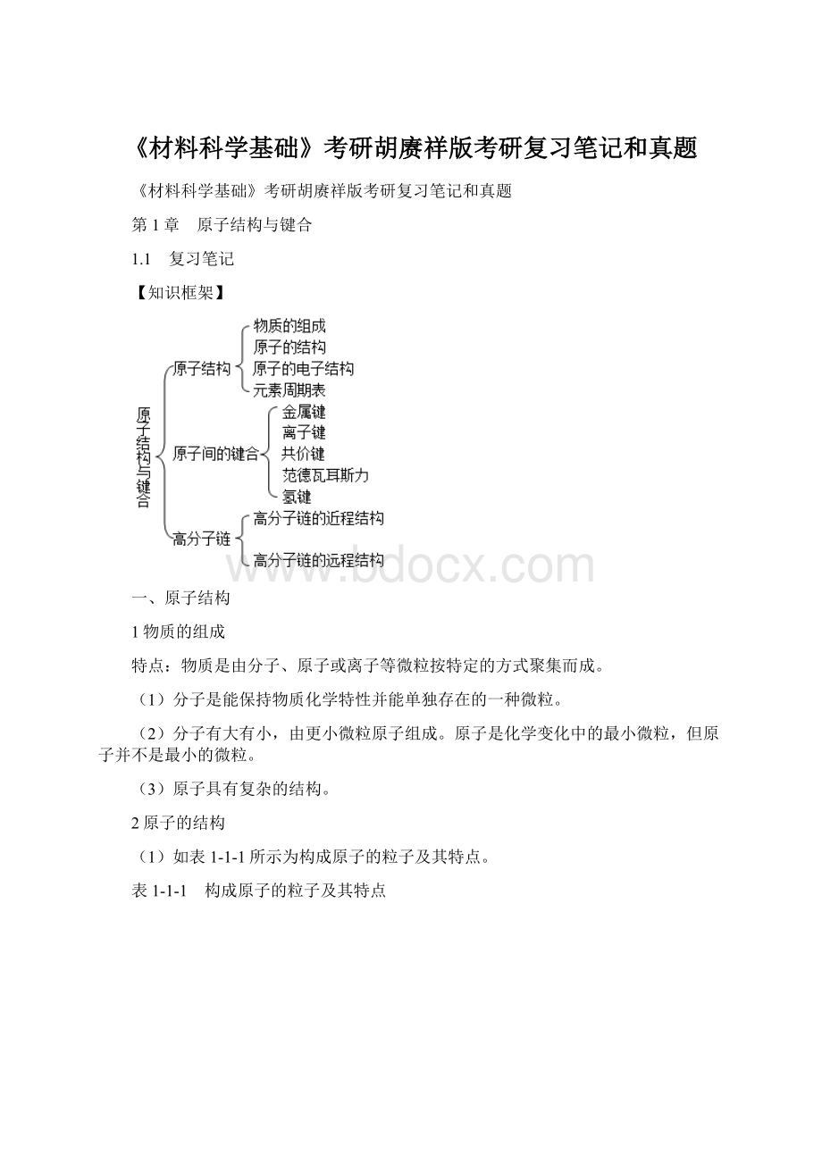 《材料科学基础》考研胡赓祥版考研复习笔记和真题Word文件下载.docx