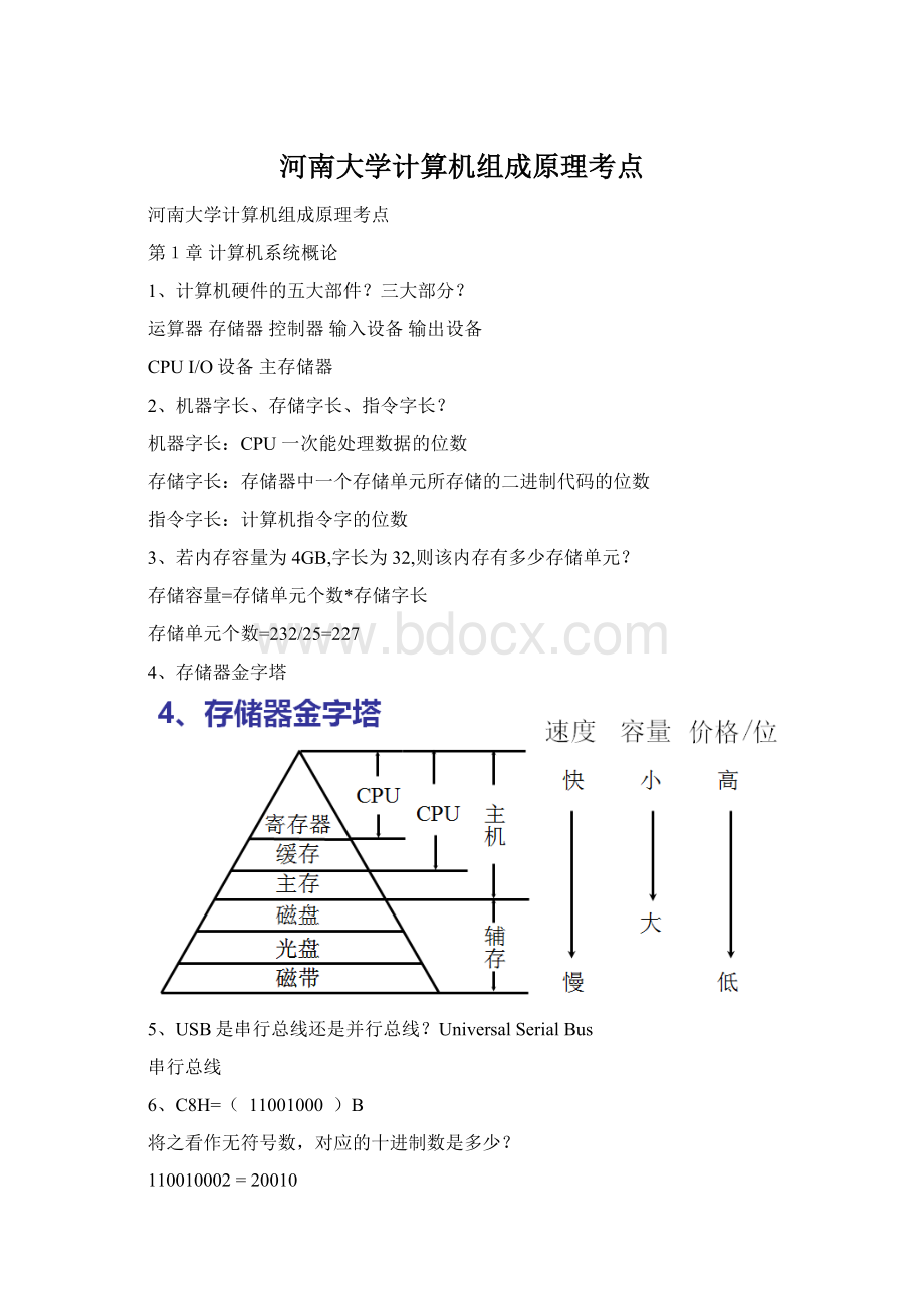 河南大学计算机组成原理考点.docx