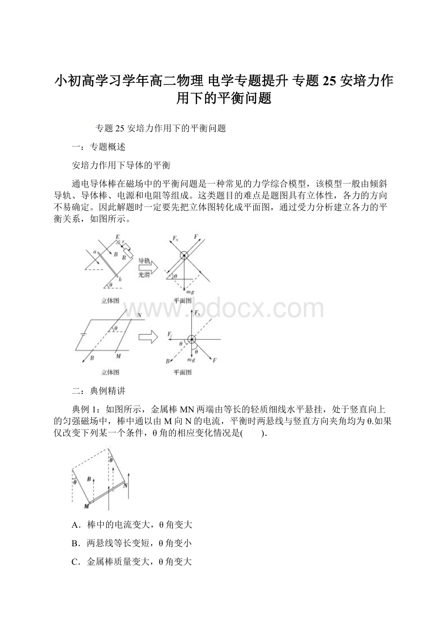 小初高学习学年高二物理 电学专题提升 专题25 安培力作用下的平衡问题.docx_第1页