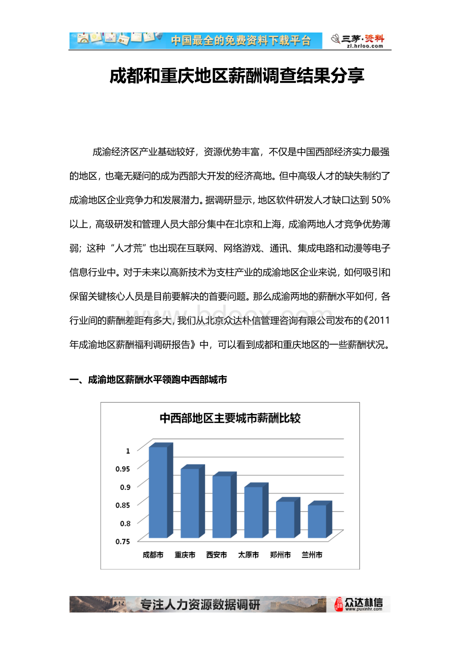 成渝地区薪酬现状分析Word格式.doc