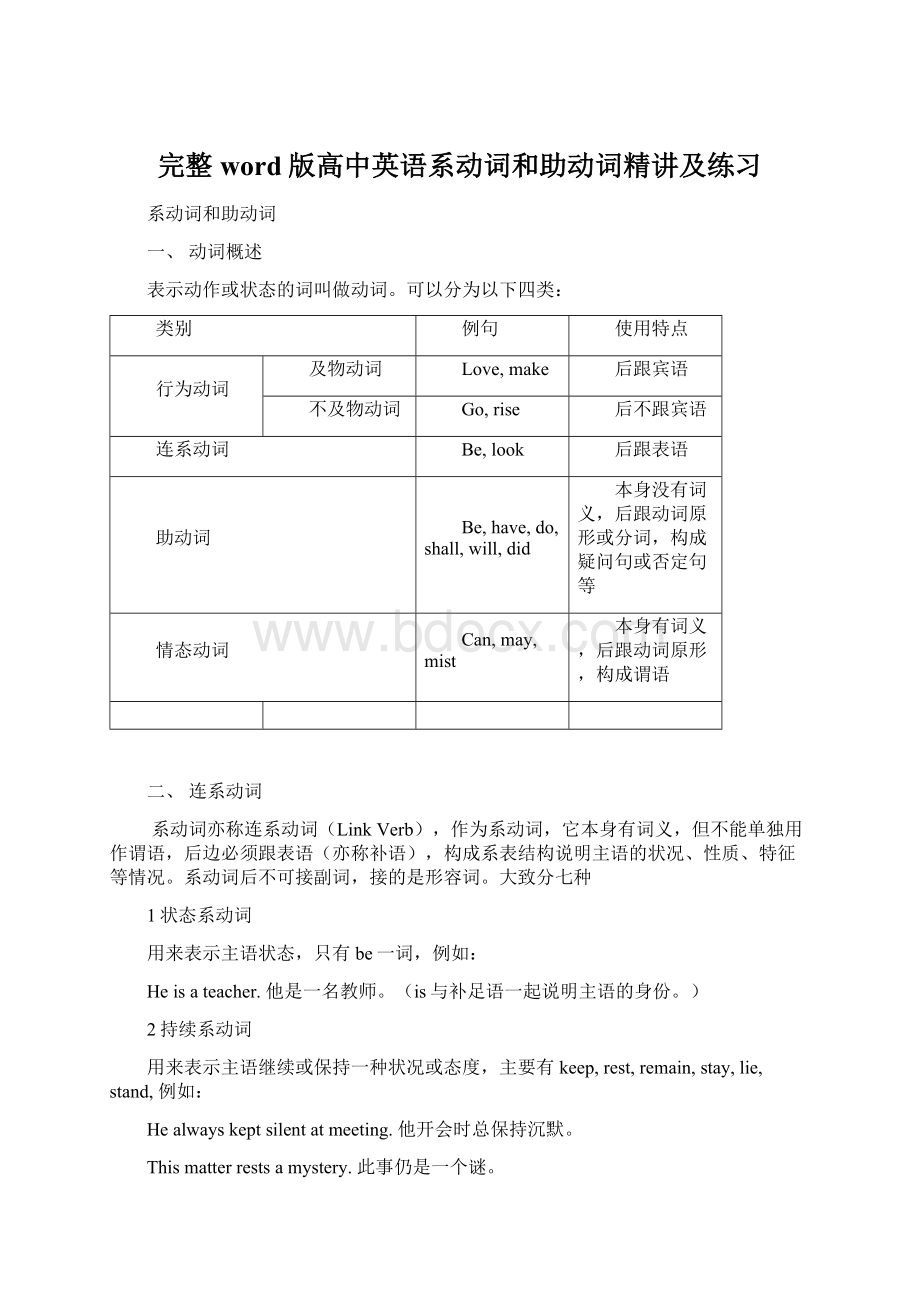 完整word版高中英语系动词和助动词精讲及练习Word文档下载推荐.docx_第1页