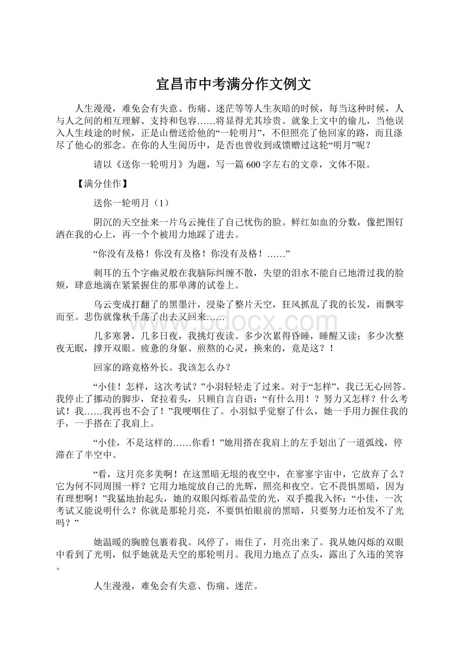 宜昌市中考满分作文例文Word格式.docx