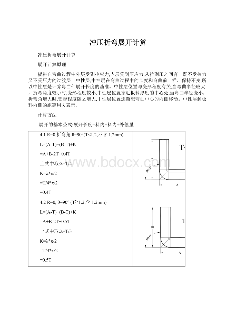 冲压折弯展开计算.docx