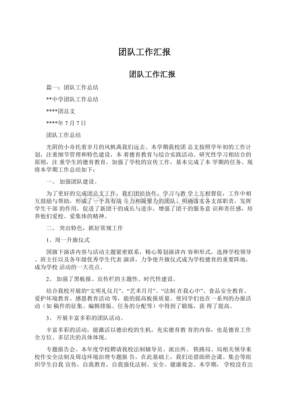 团队工作汇报Word文档下载推荐.docx_第1页