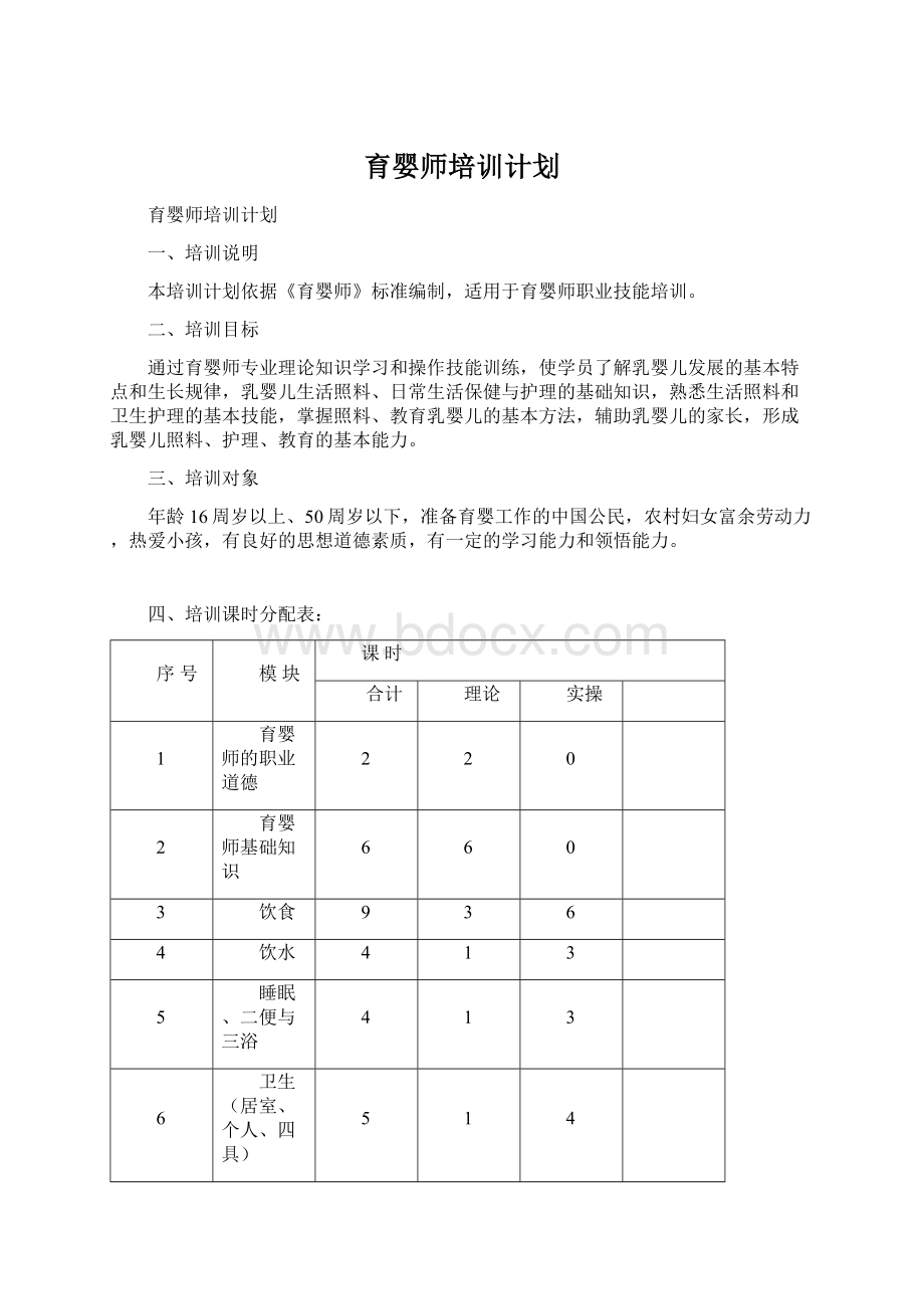 育婴师培训计划Word文档格式.docx