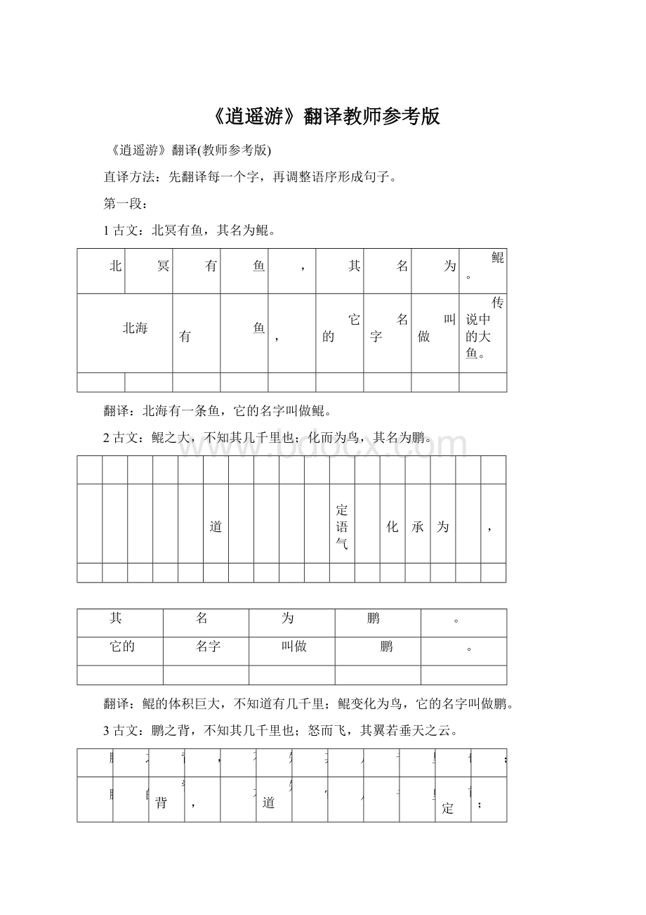 《逍遥游》翻译教师参考版文档格式.docx