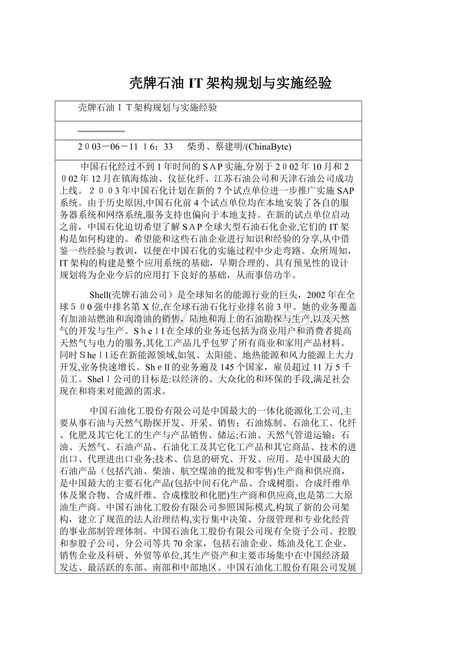 壳牌石油IT架构规划与实施经验Word文档下载推荐.docx