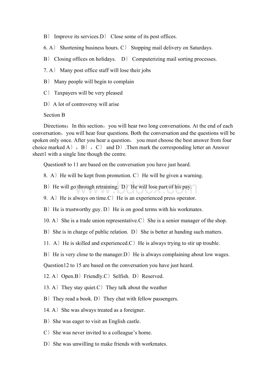 大学英语四级第一套真题和答案Word文档格式.docx_第2页