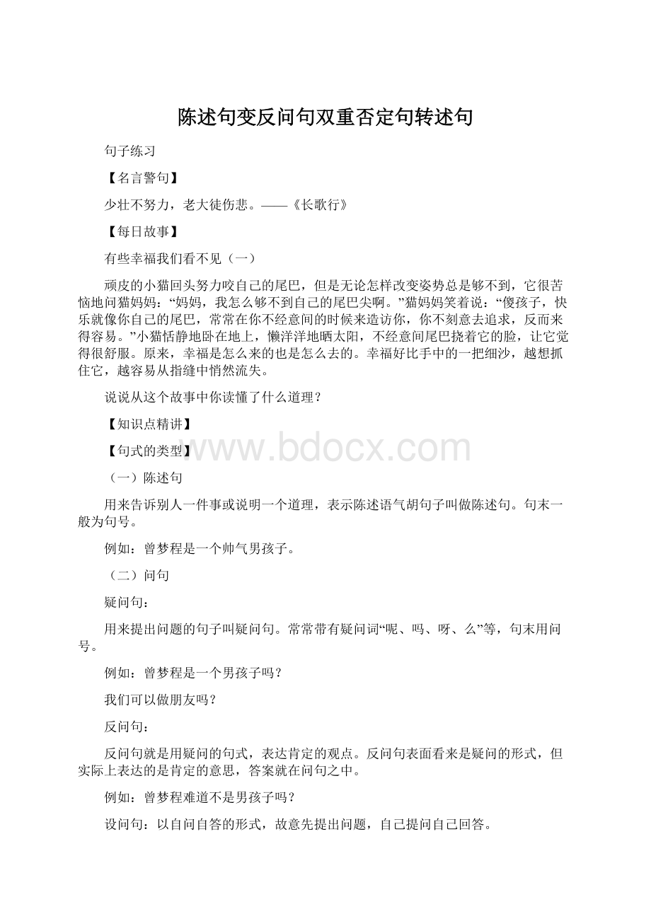 陈述句变反问句双重否定句转述句Word格式.docx_第1页