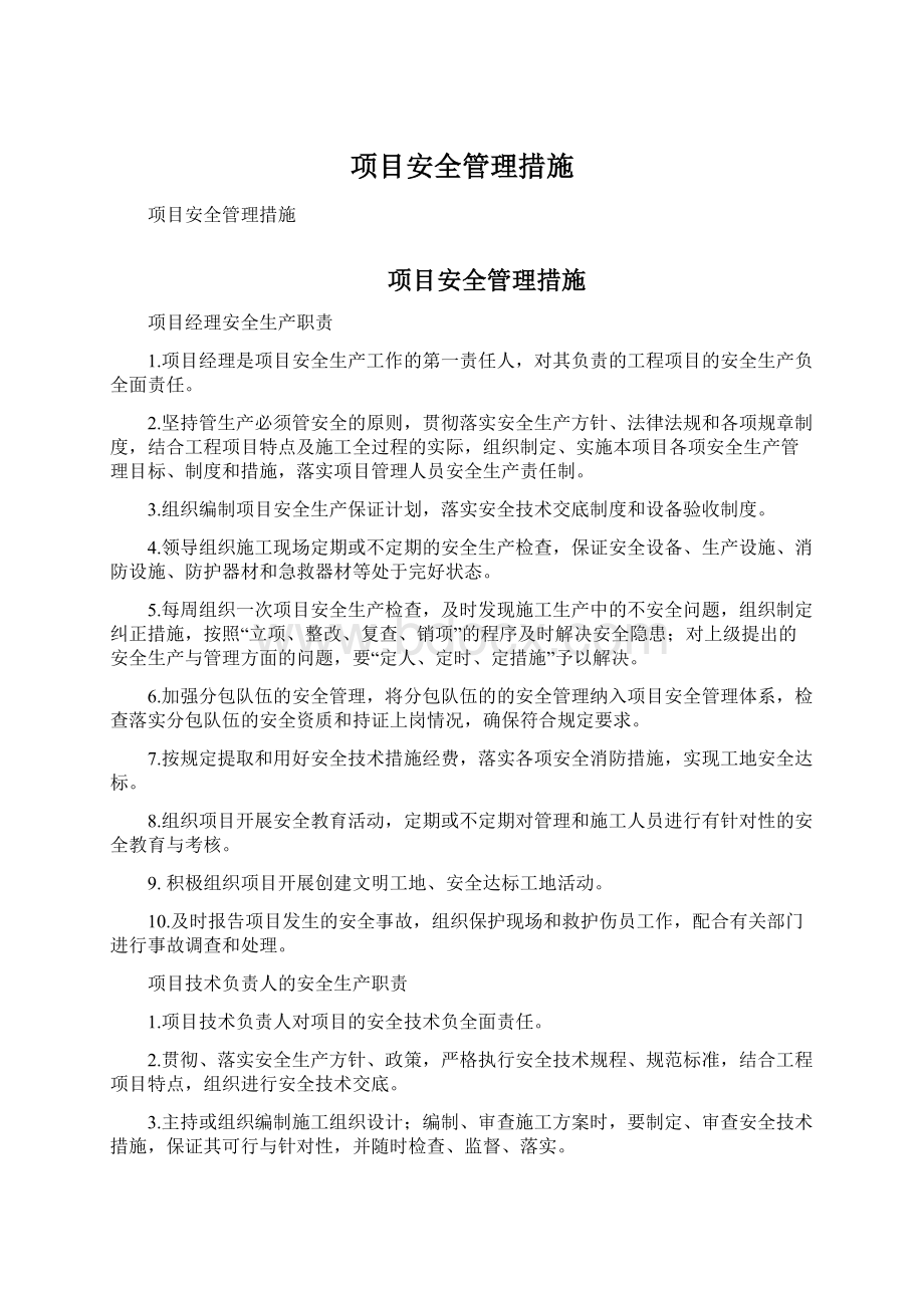 项目安全管理措施.docx_第1页