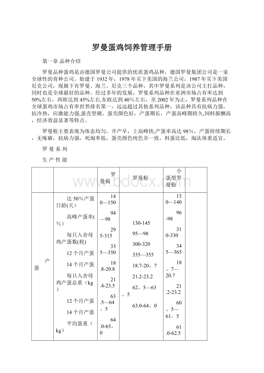 罗曼蛋鸡饲养管理手册Word文档格式.docx