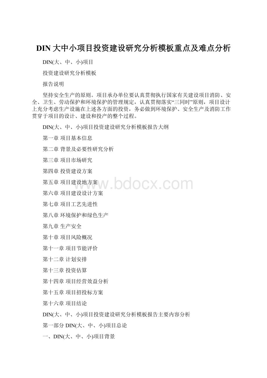 DIN大中小项目投资建设研究分析模板重点及难点分析.docx_第1页