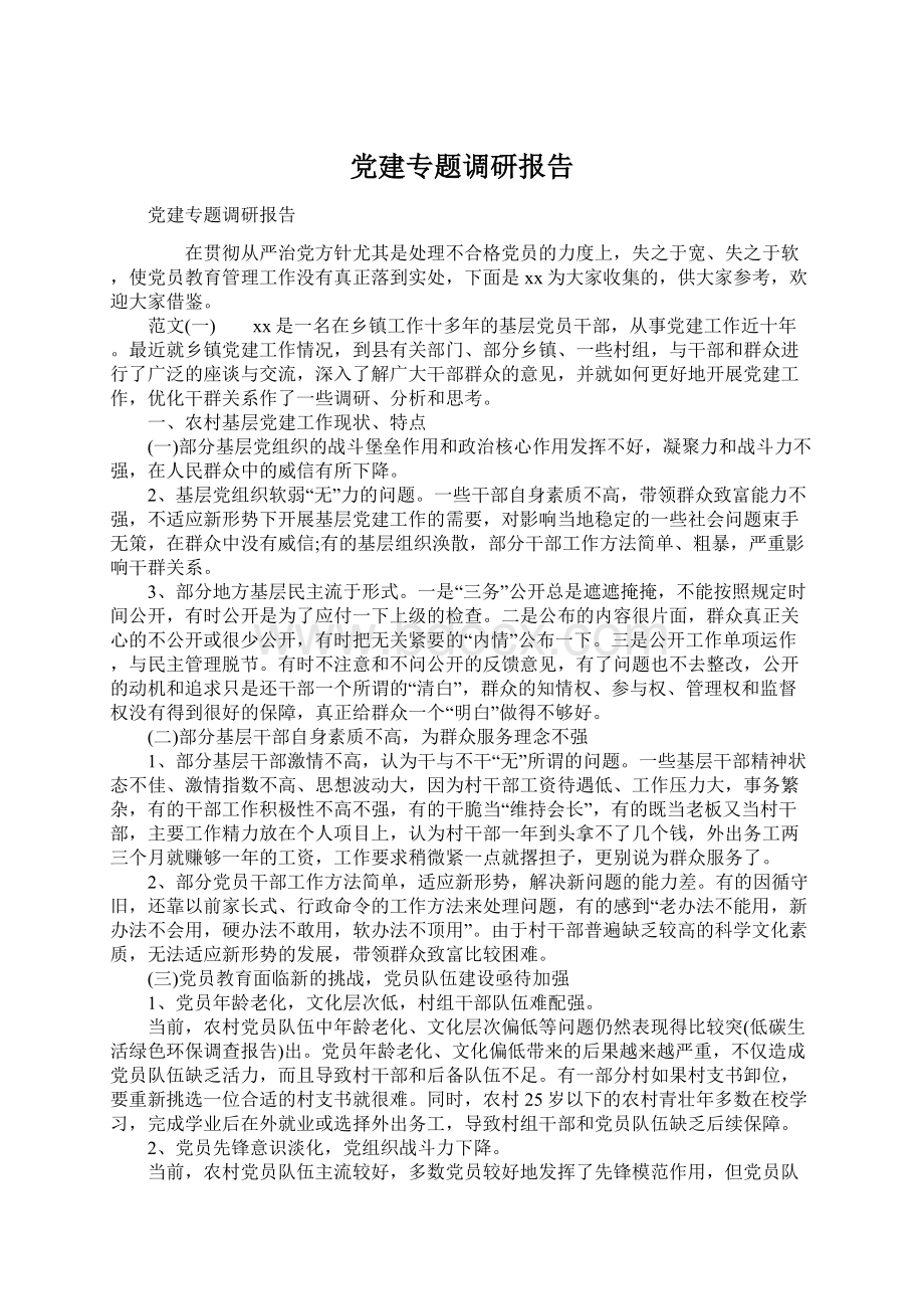 党建专题调研报告Word格式文档下载.docx_第1页