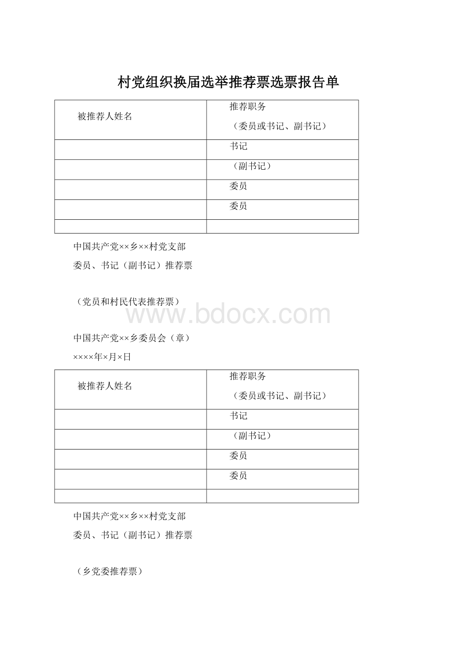 村党组织换届选举推荐票选票报告单.docx