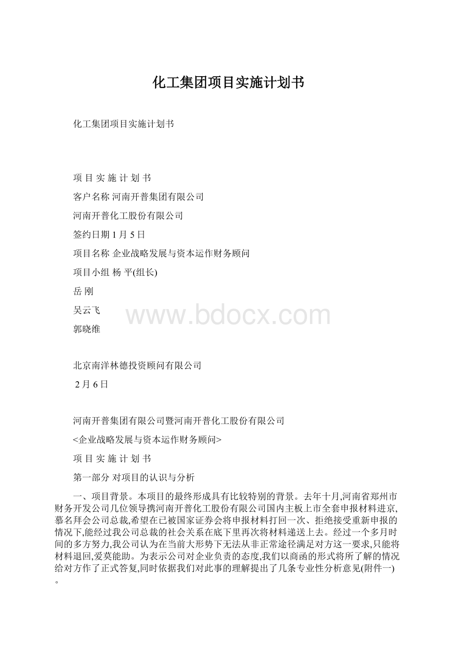 化工集团项目实施计划书.docx