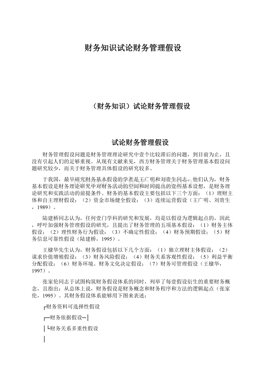 财务知识试论财务管理假设Word文档下载推荐.docx