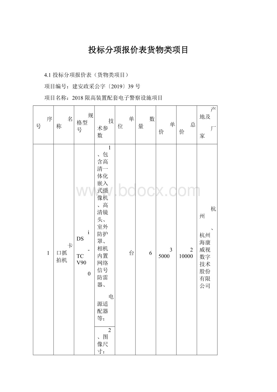 投标分项报价表货物类项目.docx