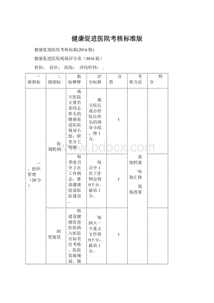 健康促进医院考核标准版Word格式.docx