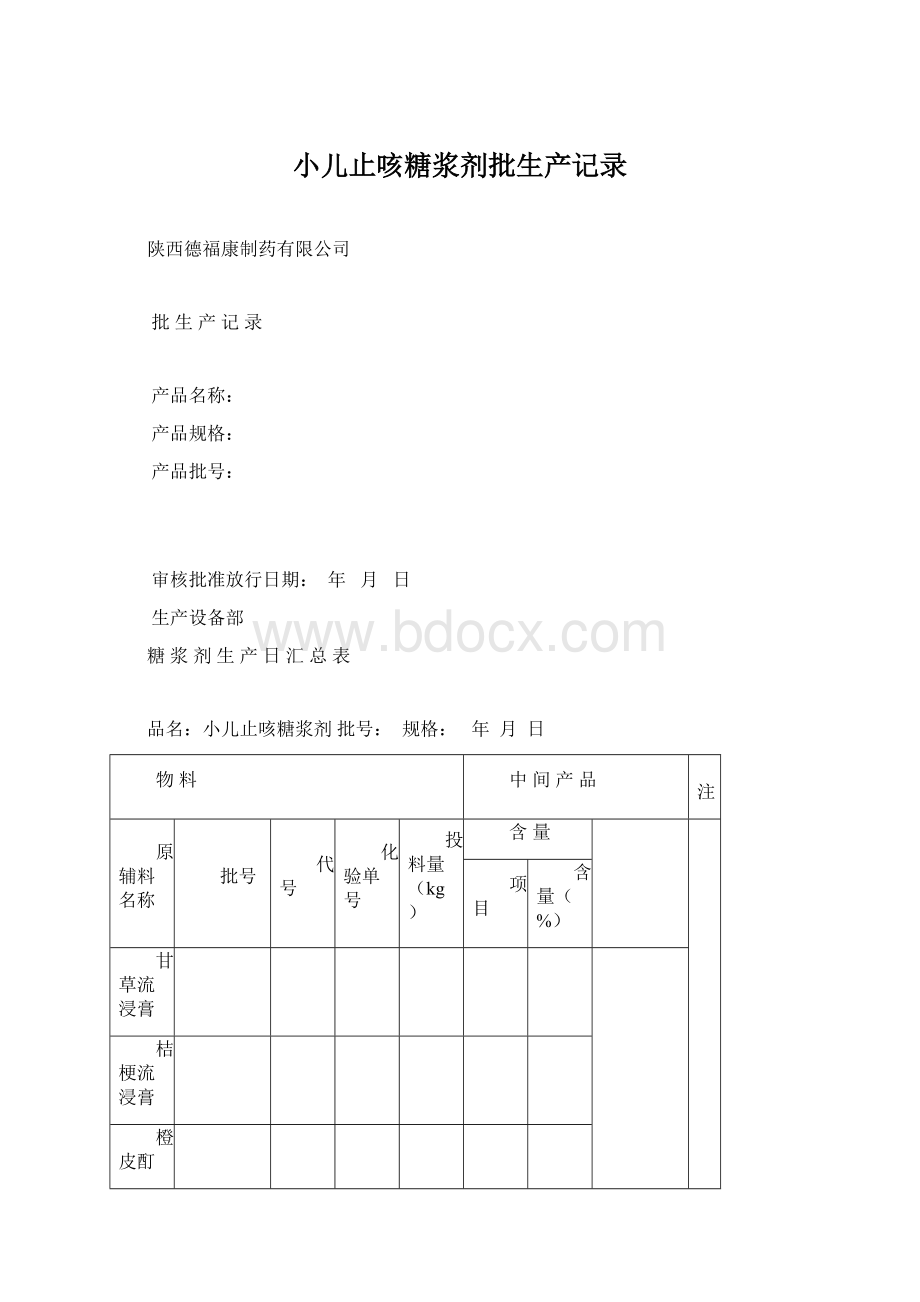 小儿止咳糖浆剂批生产记录.docx_第1页